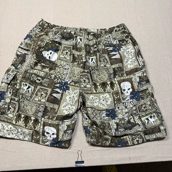 Big Dogs Blue Swim Trunks Mens Large Hawaiian Drawstring Vintage Skulls - Picture 2 of 7
